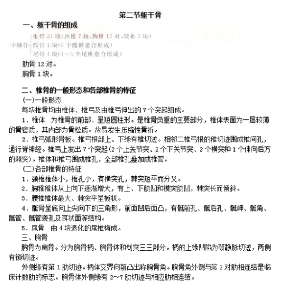 浙江2023年成人高考专升本《医学综合》章节复习:躯干骨 浙江2023年成人高考专升本《医学综合》章节复习:躯干骨