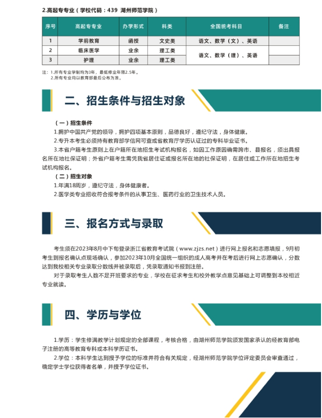 湖州师范学院2023年高等学历继续教育招生简章 湖州师范学院2023年高等学历继续教育招生简章
