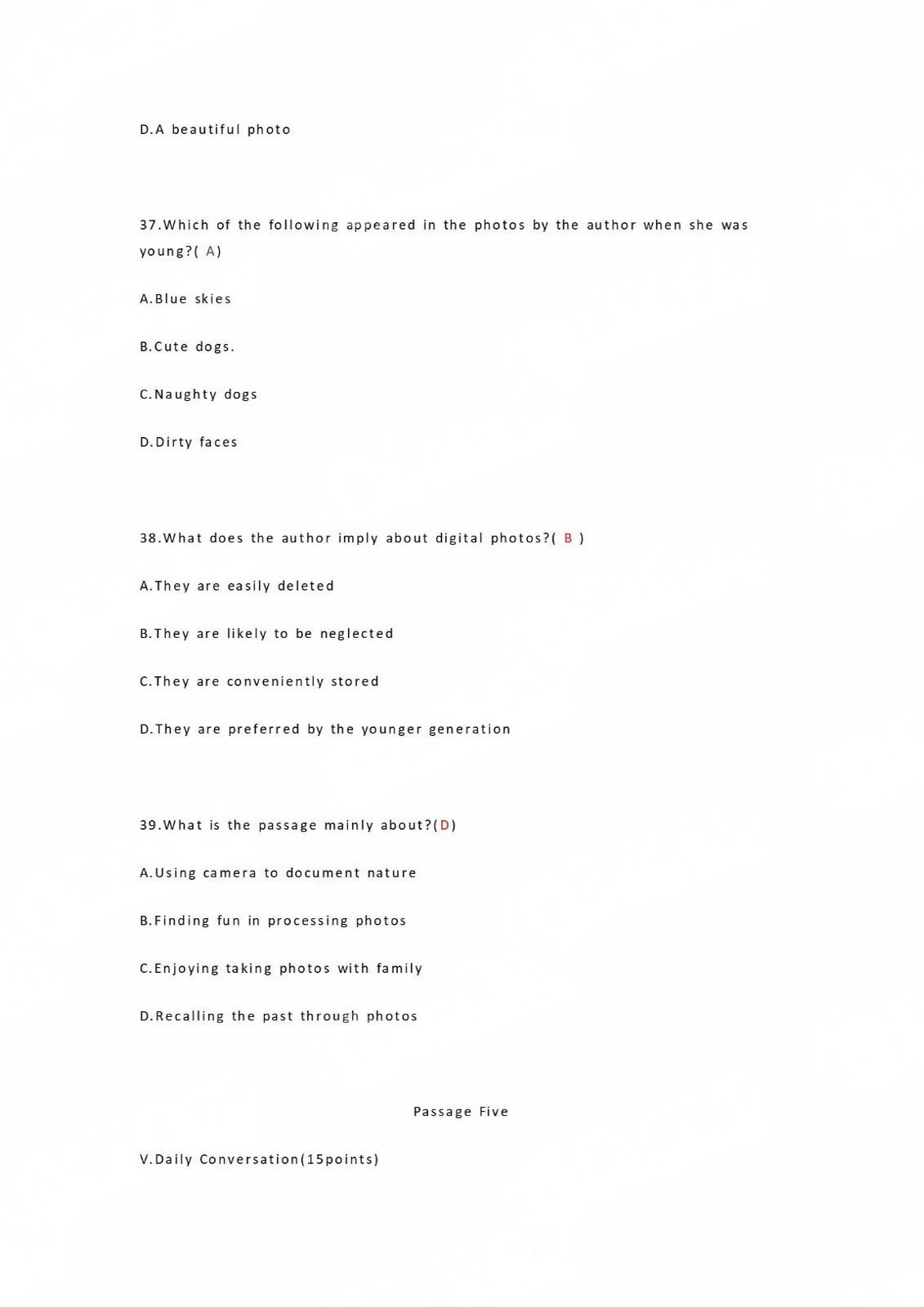 2024年成人高考全国统一考生(专升本英语)真题答案 2024年成人高考全国统一考生(专升本英语)真题答案