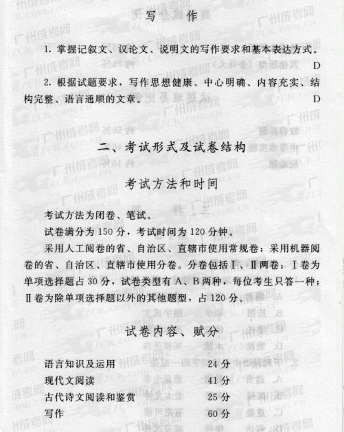 2016年成人高考语文复习考试大纲(图3) 2016年成人高考语文复习考试大纲(图3)