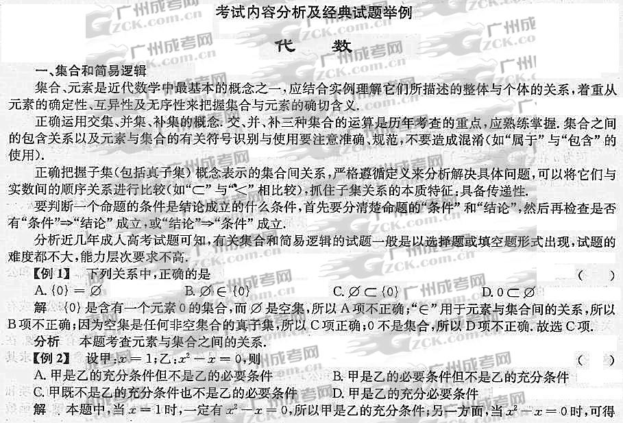 2012年成人高考高升专数学考点分析(代数)(图1) 成人高考,高升专,数学,考点