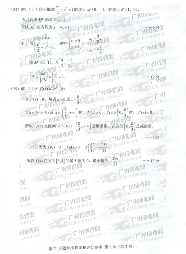成人高考2011年高升专数学试题参考答案(图2) 成人高考,高升专,试题