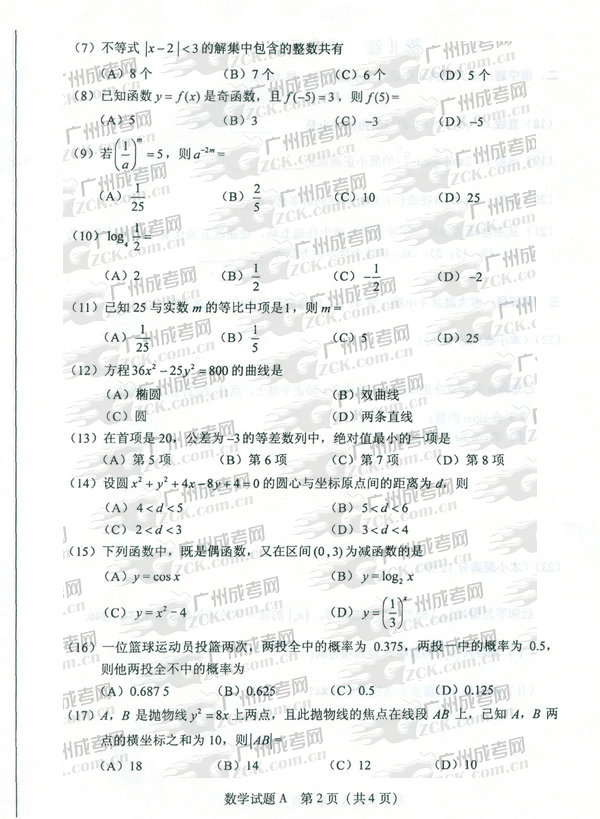 成人高考2011年高升专数学试题(图2) 成人高考,高升专,试题