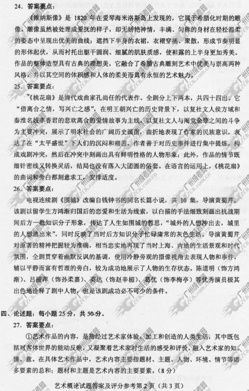浙江省成人高考2014年统一考试专升本艺术概论真(图2) 浙江省成人高考2014年统一考试专升本艺术概论真题B卷参考答案