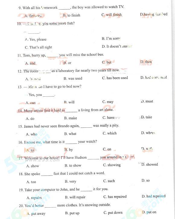 2013年成考高起点英语真题及答案(完整版)(图2) 2013年成考高起点英语真题及答案(完整版)(图2)