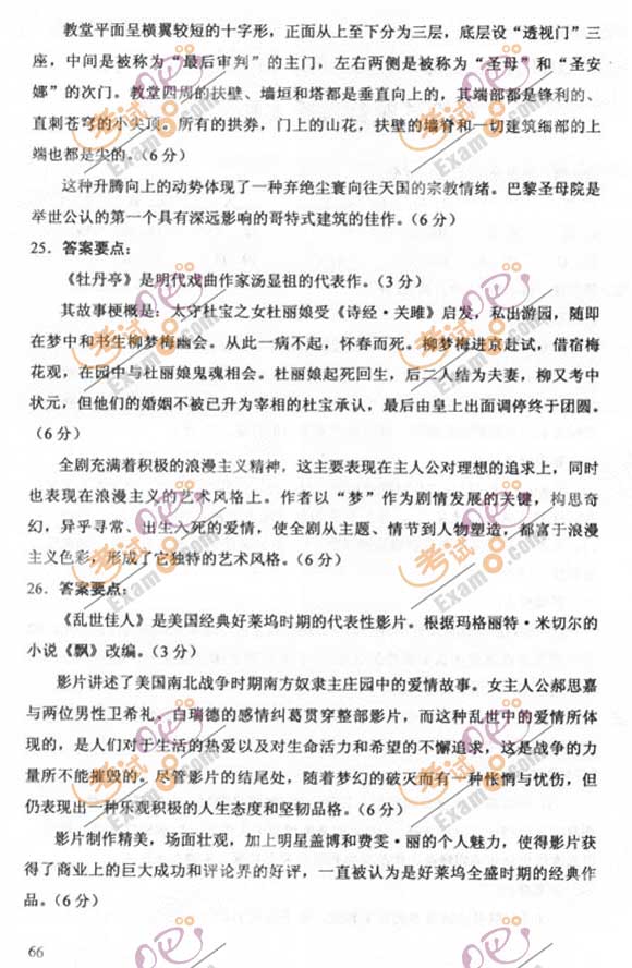 2011成人高考专升本《艺术概论》试题及答案(图6) 2011成人高考专升本《艺术概论》试题及答案(图6)