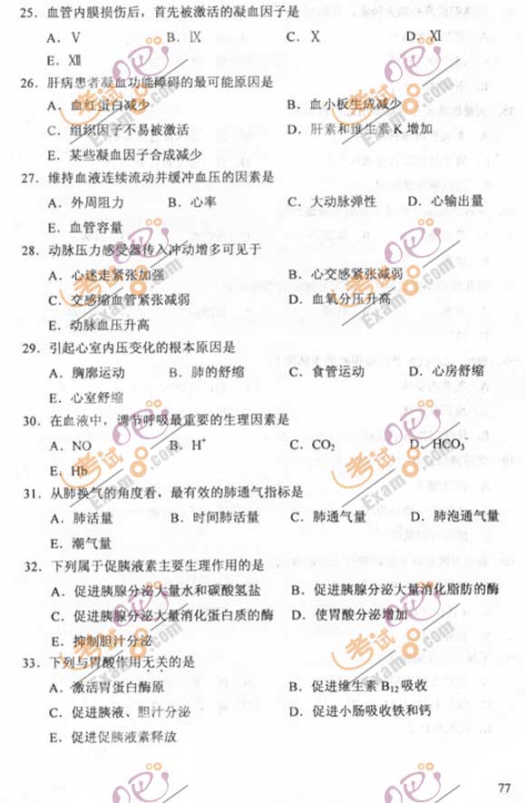 2011成人高考专升本《医学综合》试题及答案(图4)