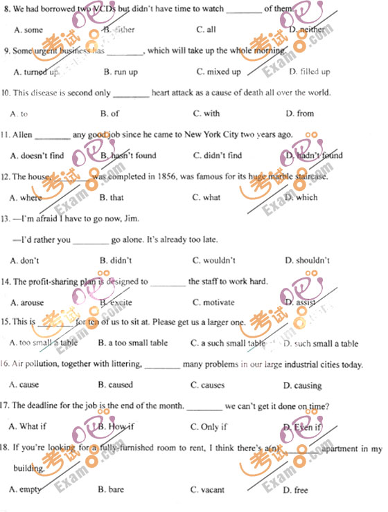 2010成人高考专升本英语试题及答案(图2) 2010成人高考专升本英语试题及答案(图2)