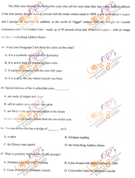2010成人高考专升本英语试题及答案(图8) 2010成人高考专升本英语试题及答案(图8)