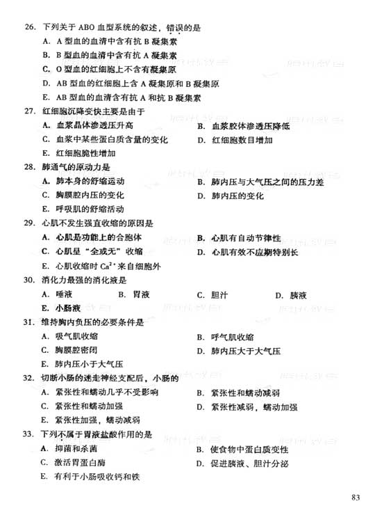 2006年成人高考专升本医学综合试题及答案(图4) 2006年成人高考专升本医学综合试题及答案(图4)