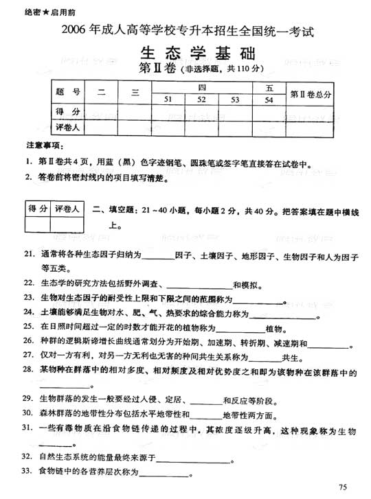 2006年成人高考专升本生态学基础试题及答案(图3) 2006年成人高考专升本生态学基础试题及答案(图3)