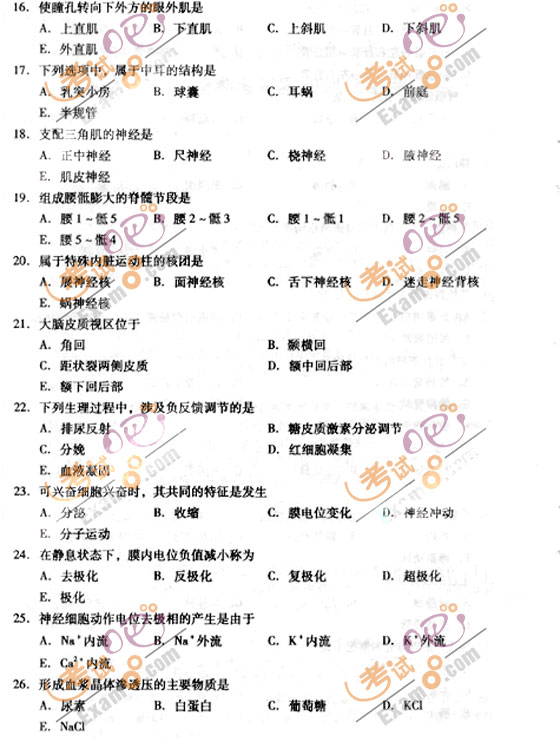 2010成人高考专升本医学综合试题及答案(图3) 2010成人高考专升本医学综合试题及答案(图3)
