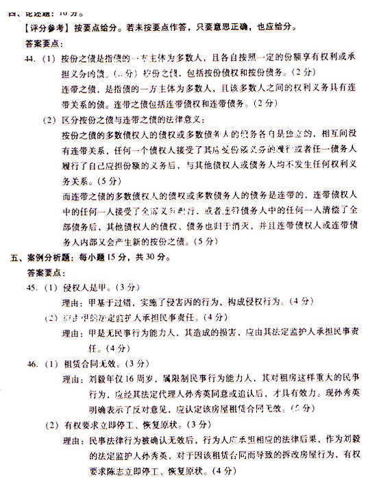 2009年成人高考民法试题及答案下(专升本)(图2) 2009年成人高考民法试题及答案下(专升本)(图2)