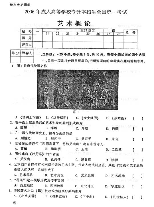 2006年成人高考专升本艺术概论试题及答案(图1) 2006年成人高考专升本艺术概论试题及答案(图1)