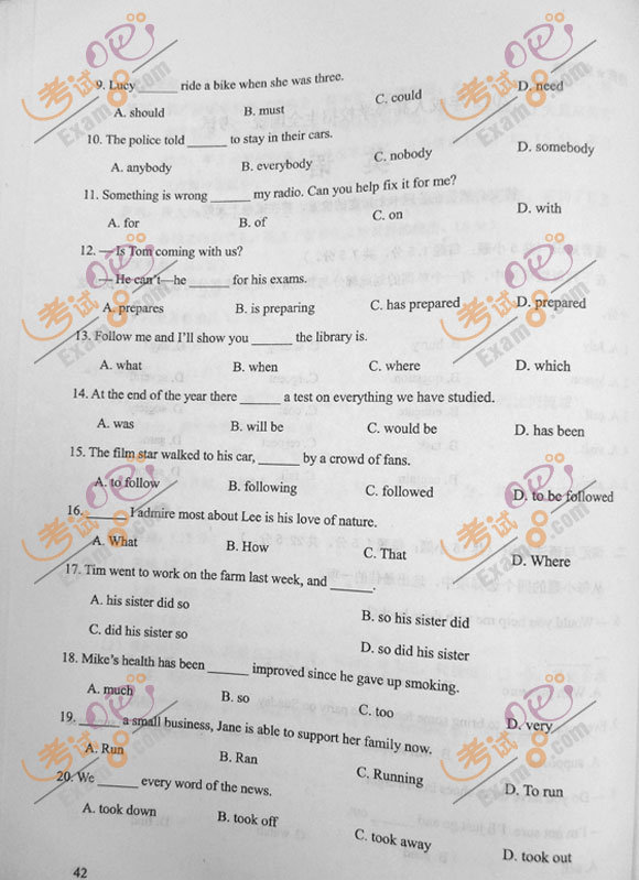 2012年成人高考高起点《英语》试题及答案(图2) 2012年成人高考高起点《英语》试题及答案(图2)